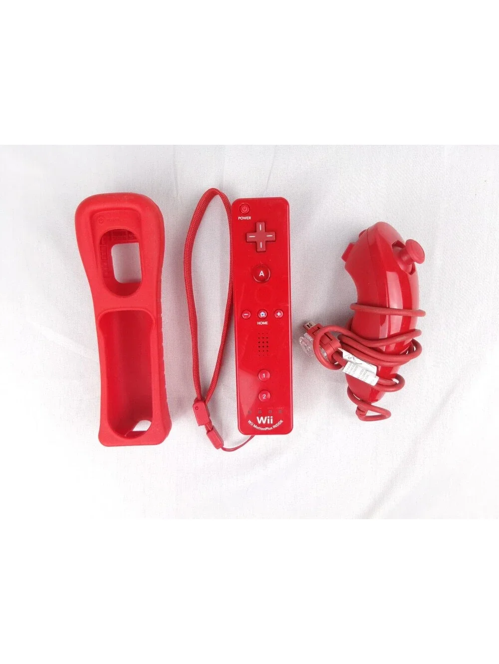 Nintendo Wii Remote Plus RVL-036 Red Controller Nunchuk Sleeve OEM Tested